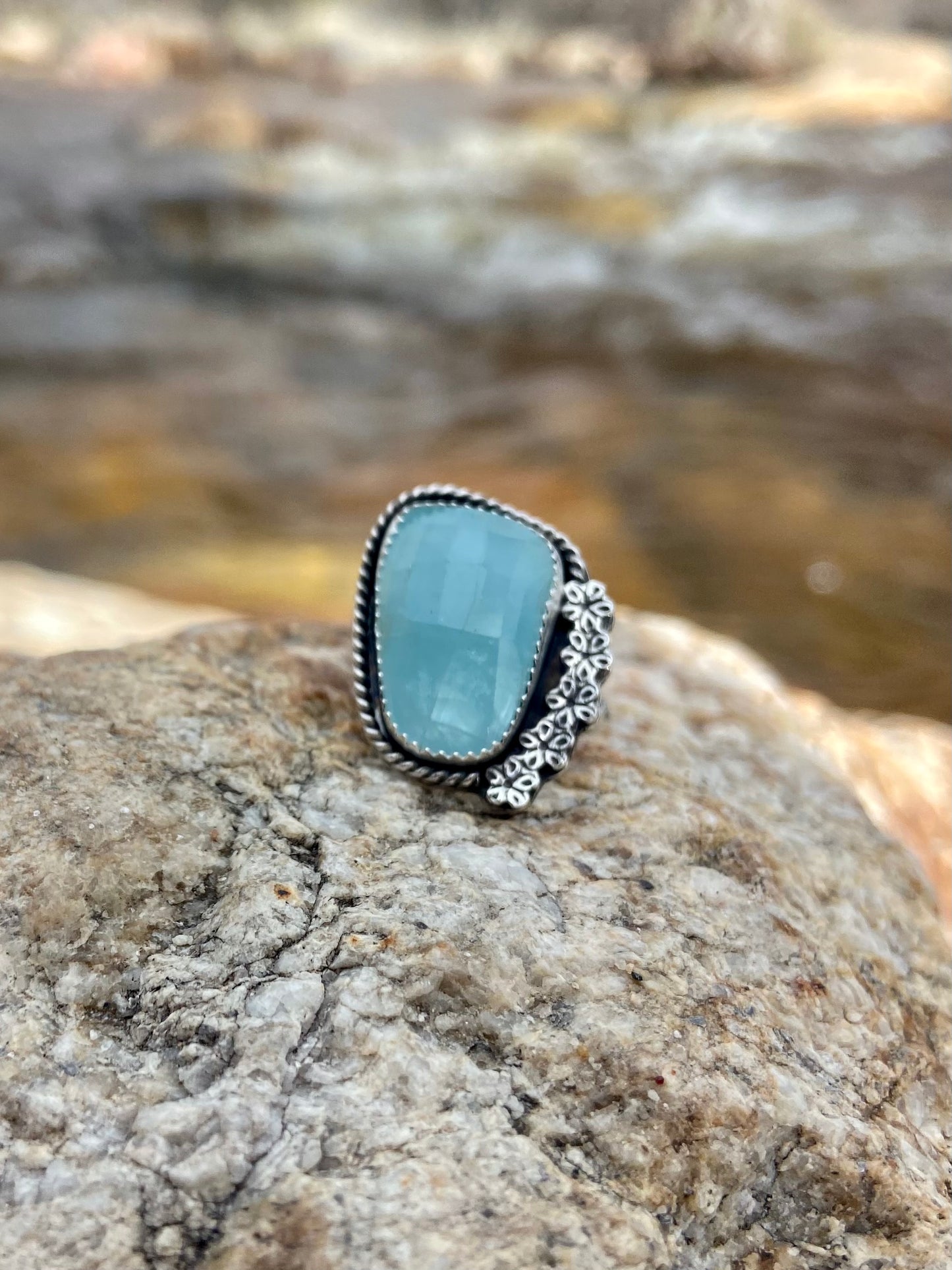 Floral Aquamarine Ring