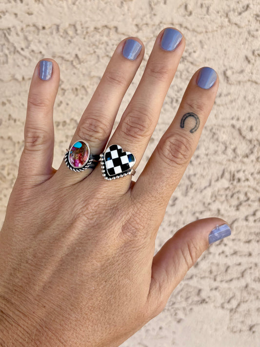 Checkered Heart Ring