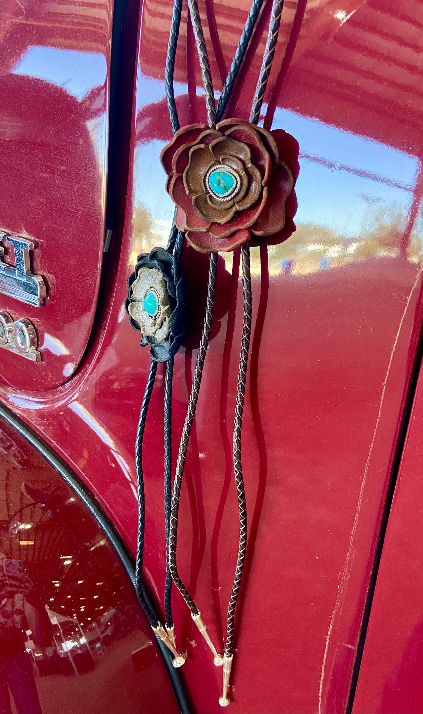 Leather Bolo Style Necklace Red and Brown