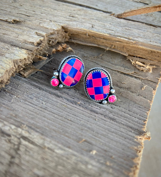 Hot Pink Checker Earrings