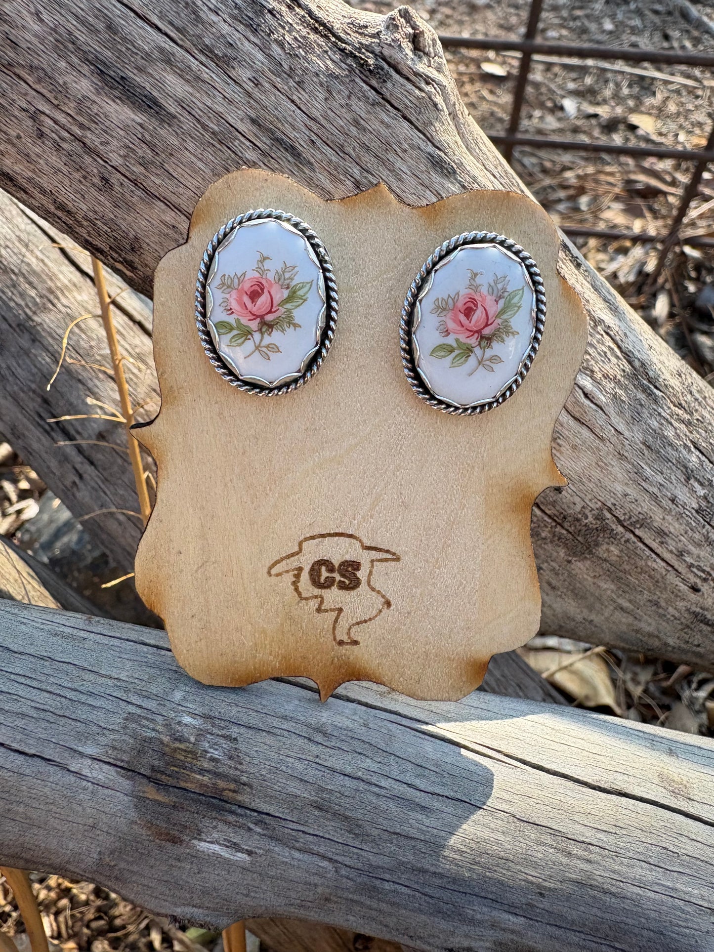 Pink Rose Earrings