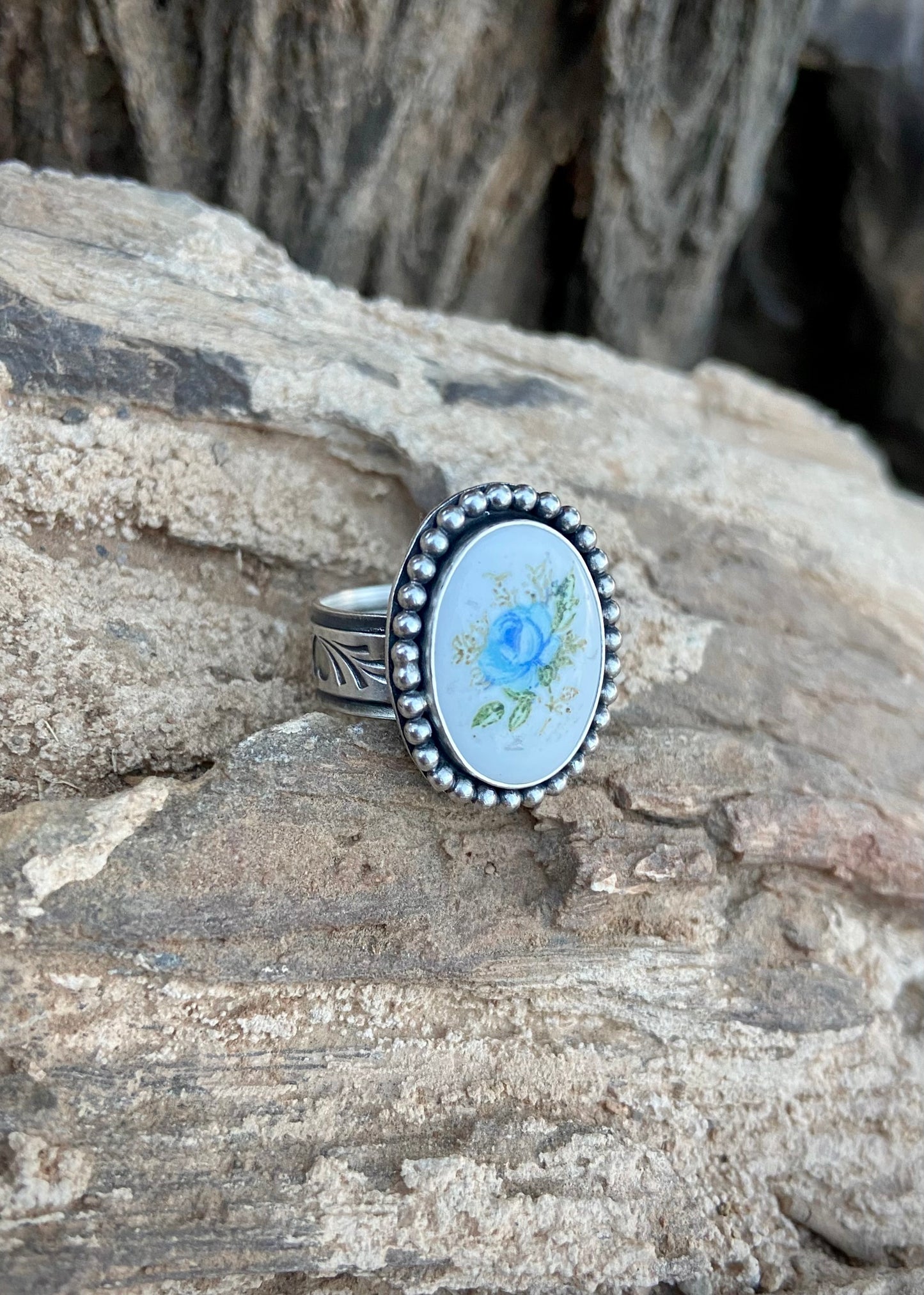 Romantic Rose Ring in Blue