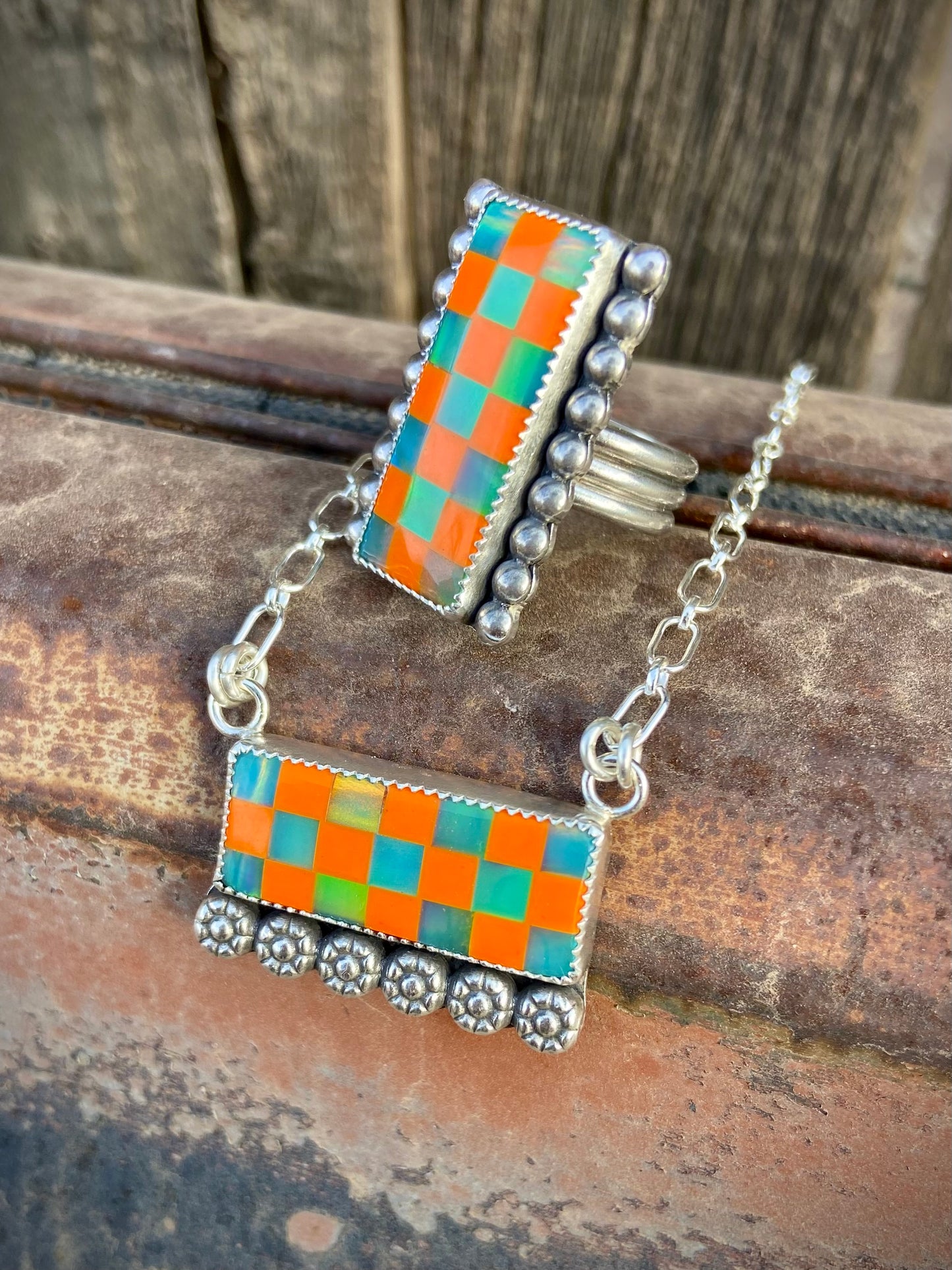 Neon Checker Necklace