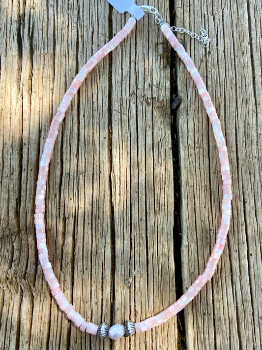 Beaded Pink Shell Necklace