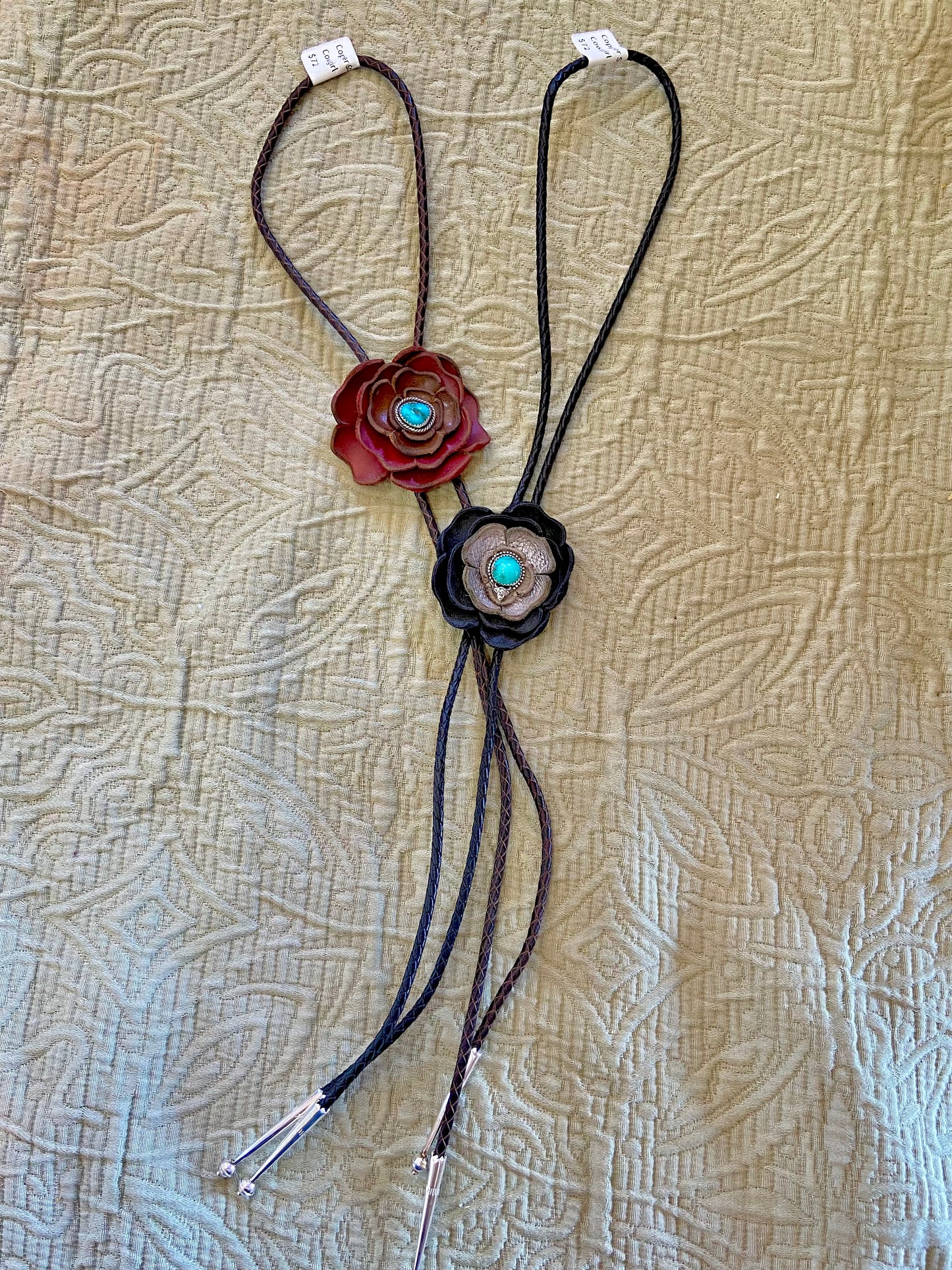 Leather Bolo Style Necklace Red and Brown