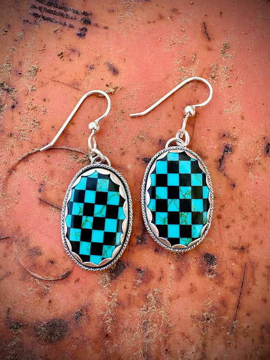 Turquoise Checker Earrings