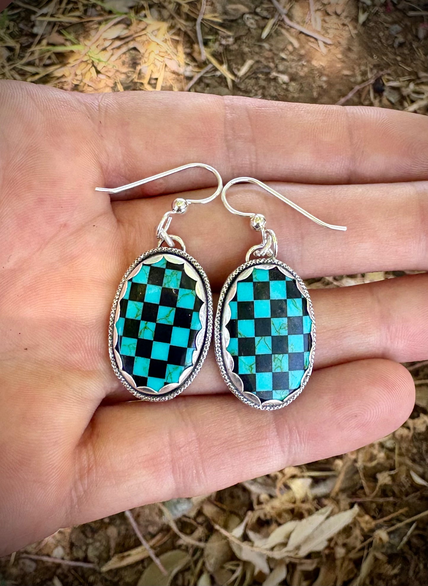 Turquoise Checker Earrings