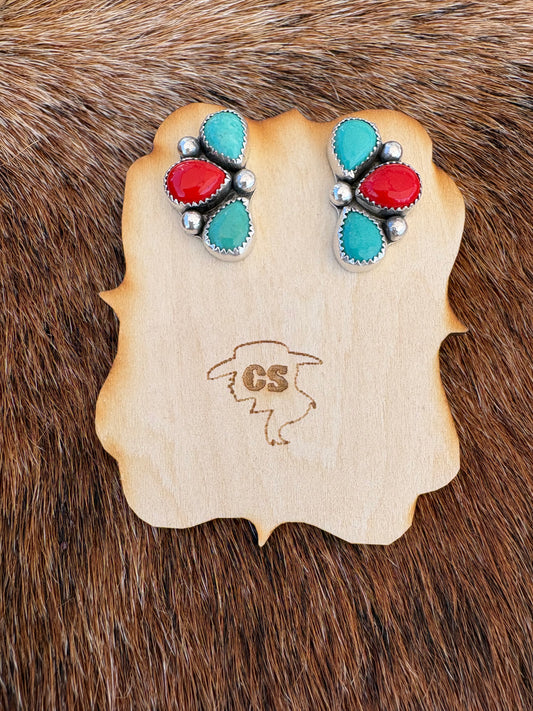 Half Cluster Earrings-red